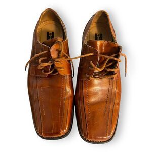 Stacy Adams Corrado Cognac Brown Leather Dress Shoes Oxford Square Toe Size 10.5
